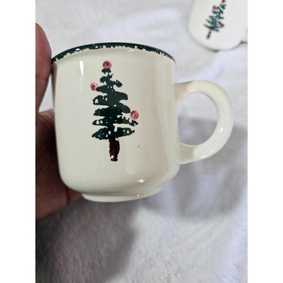(Set of 3) Vintage Furio Coffee Mug Cup Christmas Sponged Trees Italy White 4" - Picture 2 of 9